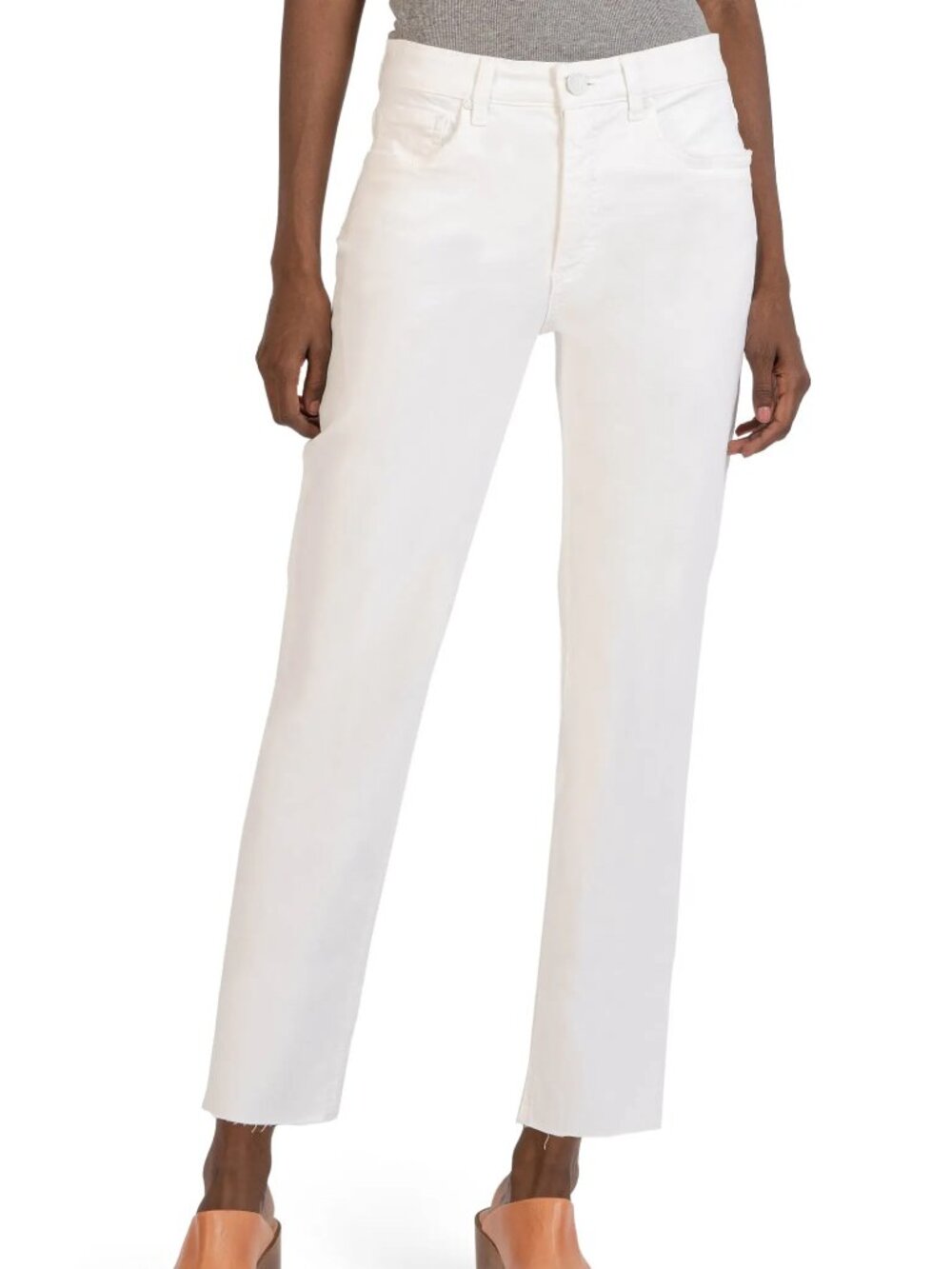 KUT FROM THE KLOTH Rachael Fab Ab High Waist Raw Hem Mom Jean in Optic White